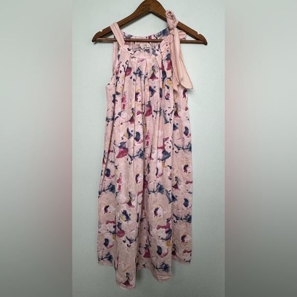 NWT Bellambra Made in Italy 100% Linen Artsy Dress Muted Blush Pink Floral Print - Picture 1 of 8